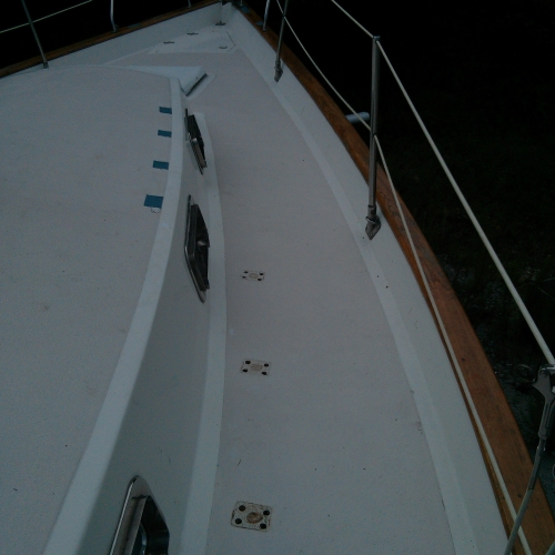 Starboard side deck with chainplates removed