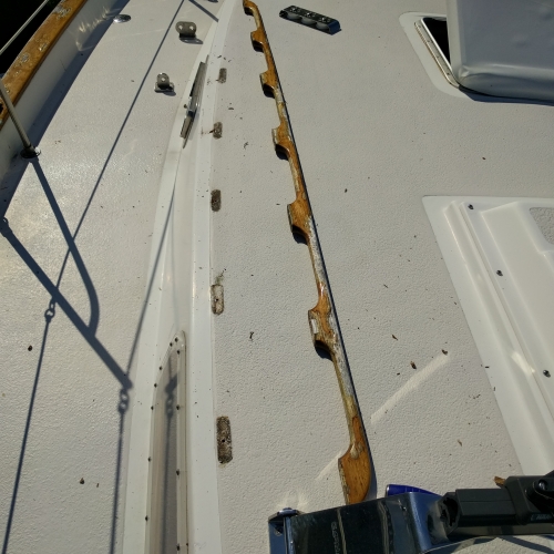 Test fitting fwd stainless steel grab rails 38 Sailboat Forum