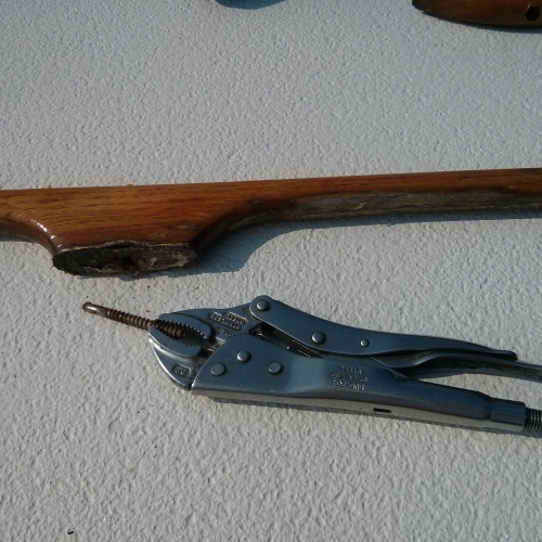 Broken screw when removing teak grab rails
