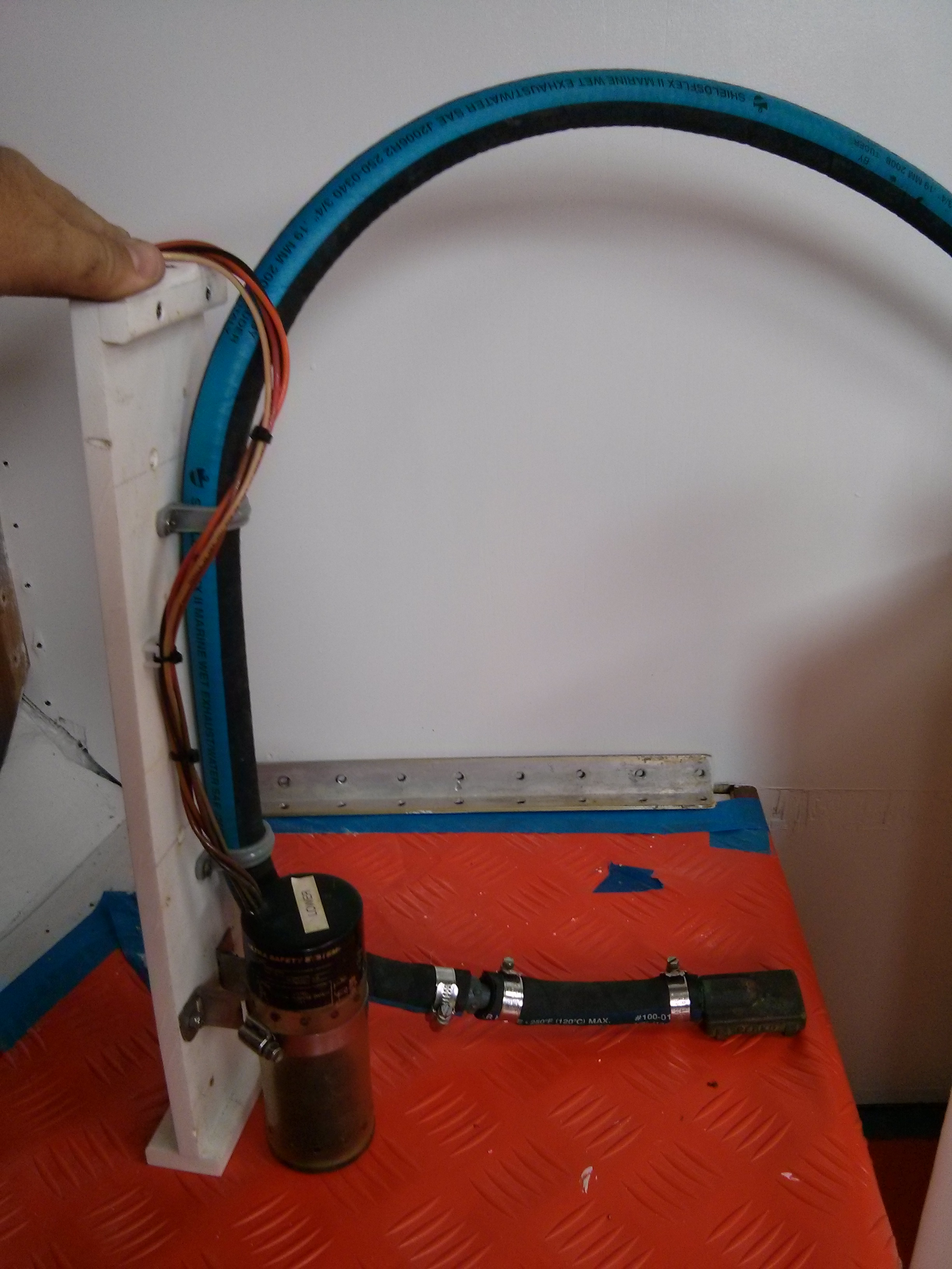 mounting bracket for lower bilge pump strumbox and float switch
